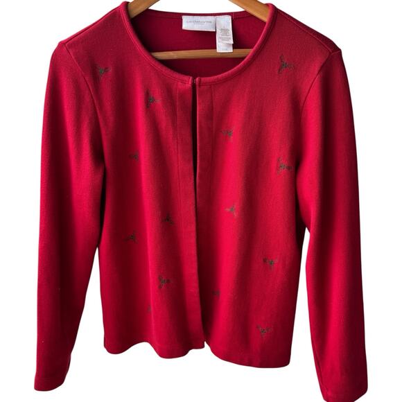 Vintage LIZ CLAIRBORNE Red Christmas Sweater Size L Holiday Party Festive - Picture 7 of 10